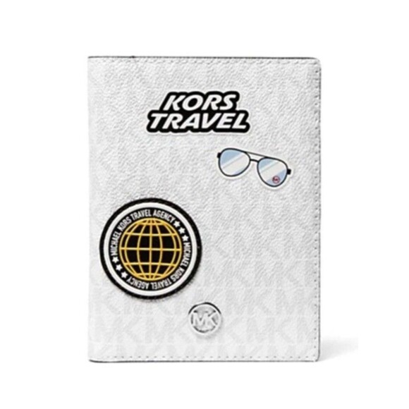 New Kate Spade Jet Set Travel Medium Embellished Logo Passport Case Optic White - Picture 1 of 3